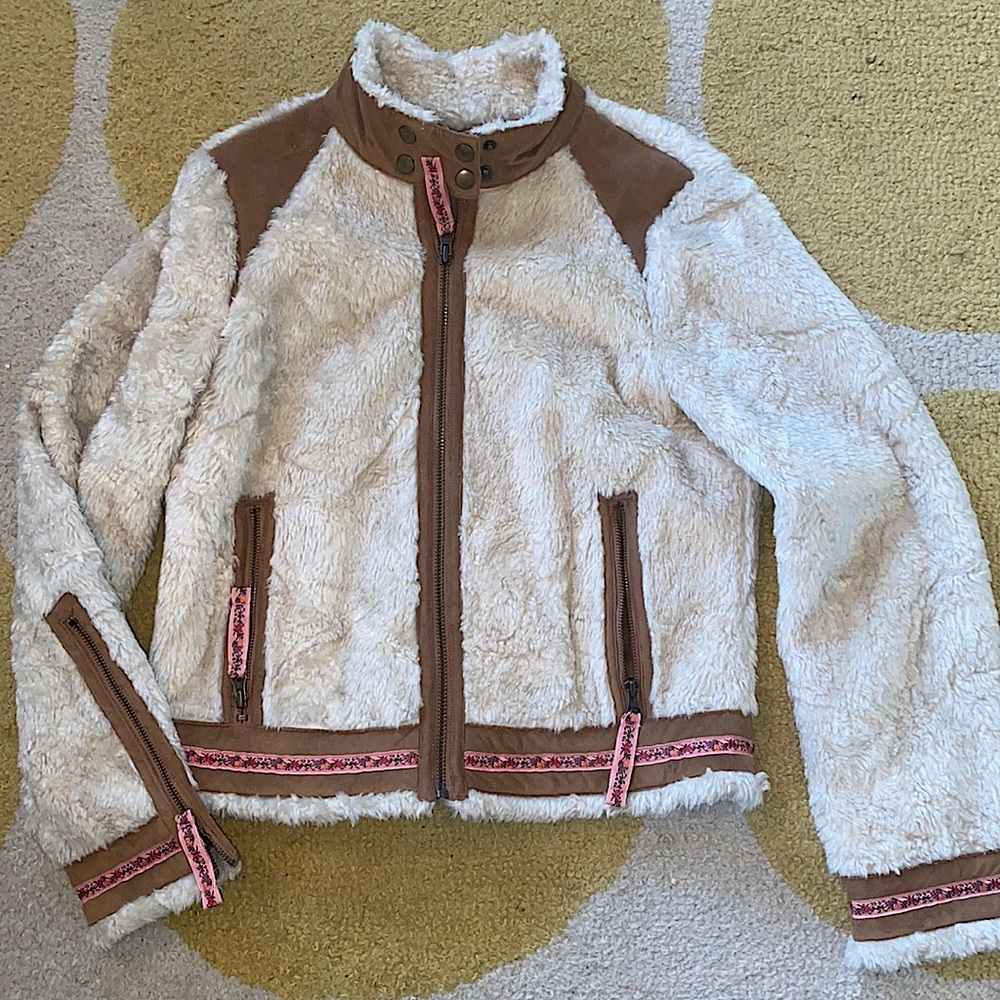 FREE PEOPLE suede faux fur cream zipper jacket S
